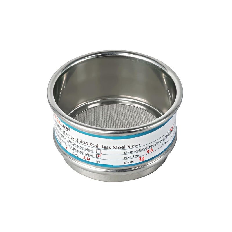 LVDALAB Full 304 Stainless Steel Mesh Sieve Screen, 30 Mesh (0.6mm) Aperture, 2.4inch(6CM) Dia Standard Sample Analysis Test Sieves Sifters Strainer for Industrial Laboratory Homes - Image 1